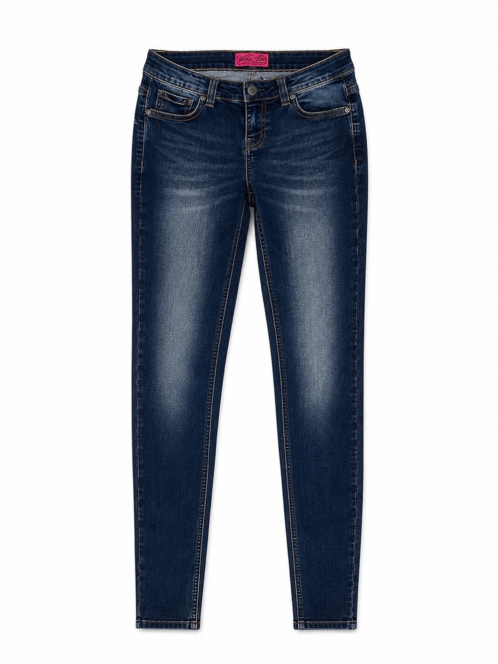 DARK BLUE MID RISE WAX JEANS